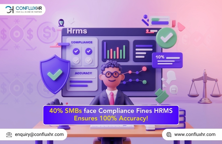 40% of SMBs face compliance fines due to manual HR processes. HRMS ensures 100% accuracy, saving time and driving business growth!