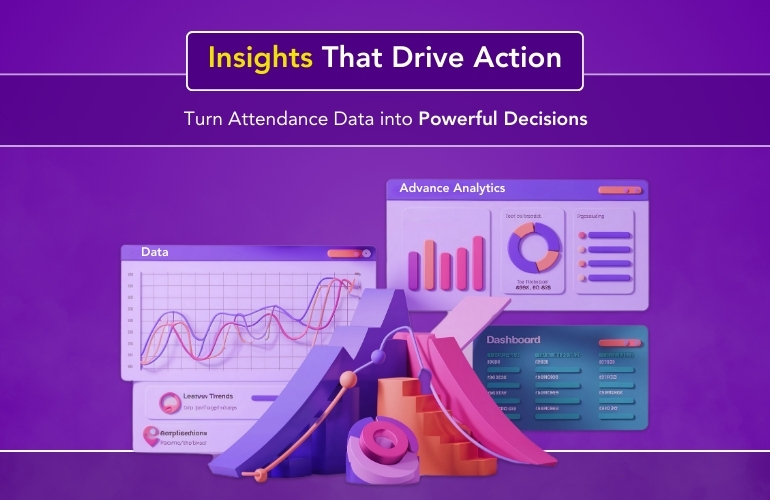 Graphic of analytics dashboard with charts, graphs, and text "Insights That Drive Action.