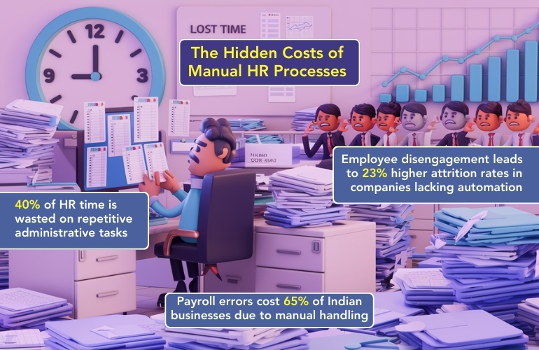 Manual HR processes waste time, cause payroll errors, and lead to higher employee turnover.